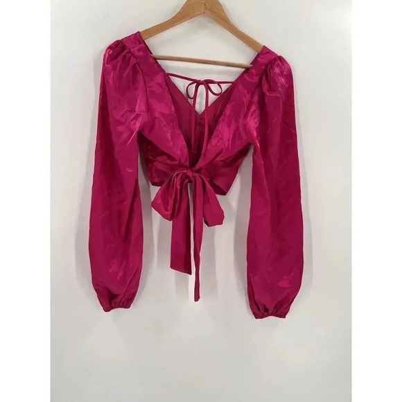 12TH TRIBE Pink Satin Crop Top - Picture 4 of 11